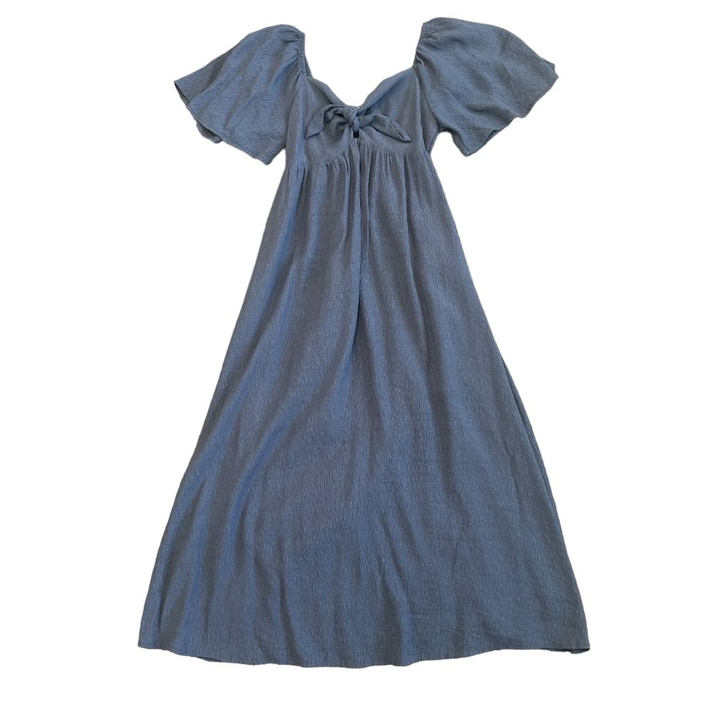 Anthropologie Ett Blue Flowy Sleeve Dress Cutout Stretch Size Small Women's